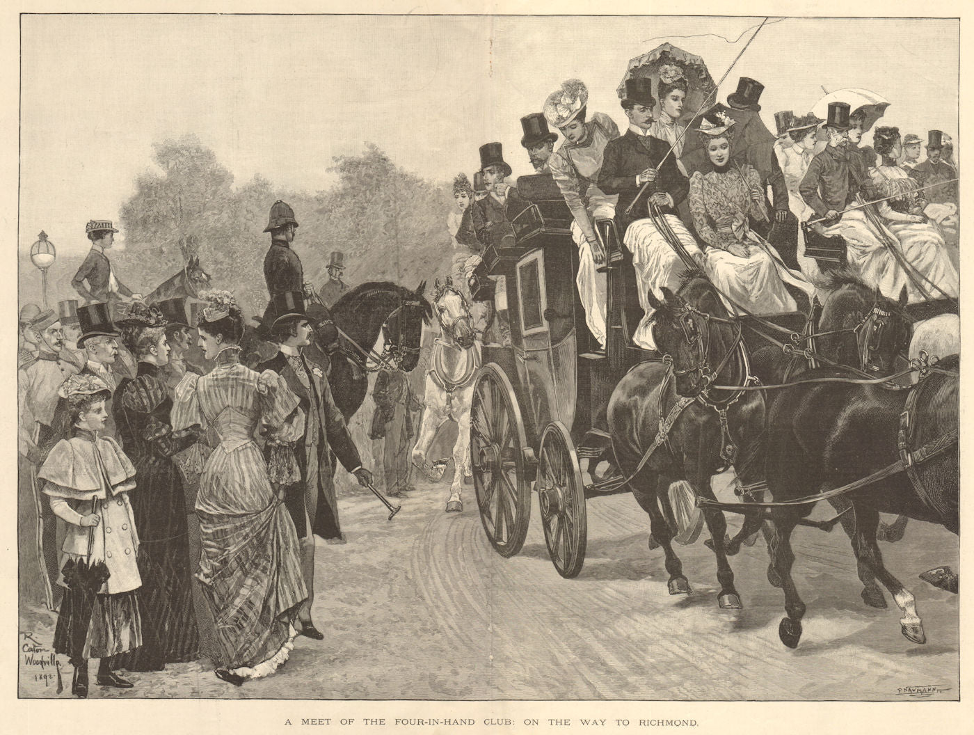 A meet of the Four-in-Hand Club: on the way to Richmond. London. Society 1892
